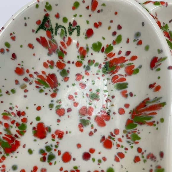Vintage Spatter White Handmade Ceramic Christmas Bells Candy Nut Or Trinket Dish - Picture 13 of 14